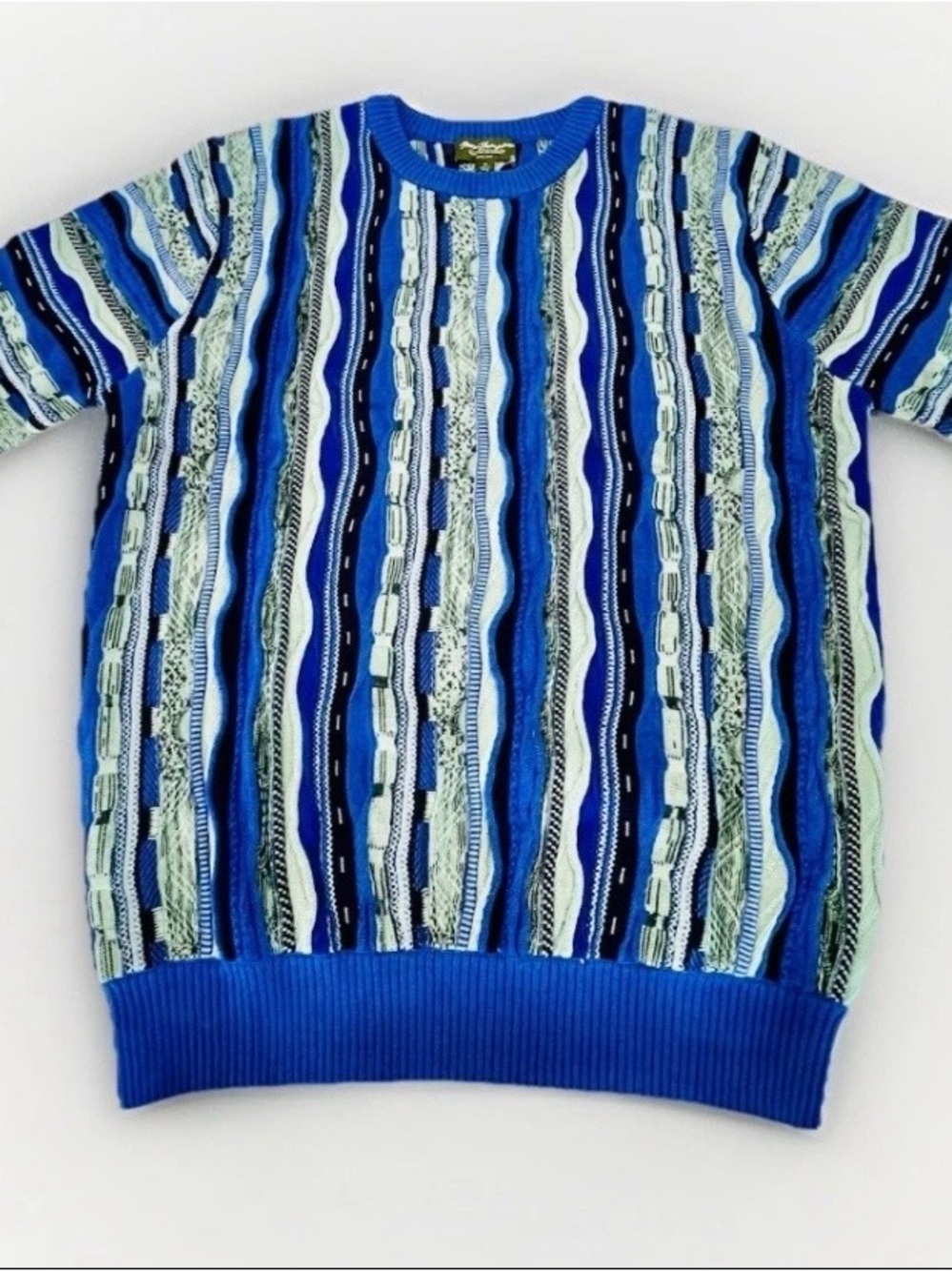VTG Norm Thompson Chunky Knit Vibrant Blue 3D Coogi Style Sweater Mens Med-NEW